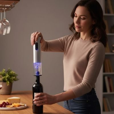 Tire bouchon électrique automatique retirant un bouchon de vin sans effort.