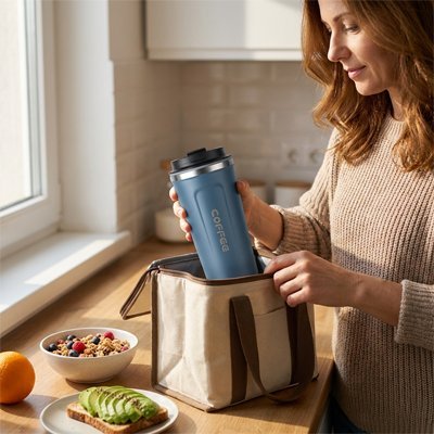 une-femme-tenant-un-Mug-isotherme-bleu