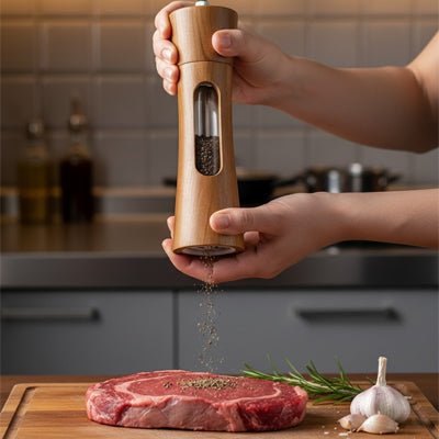 une_femme_soupoudrant_du_poivre_moulu_sur_un_steak_avec_un_moulin_a_poivre