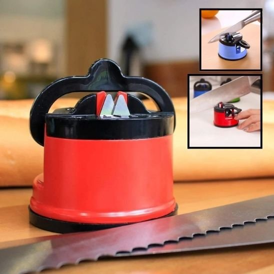 Aiguiseur couteau à ventouse compact stabilisé pendant l’affûtage du couteau.