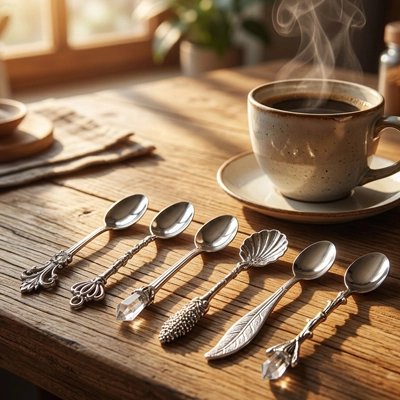 Cuillère à café ornée utilisée pour accompagner une boisson chaude