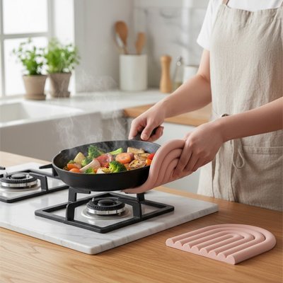 Dessous de plat isolant utilisé pour déposer une casserole chaude sur le plan de travail.