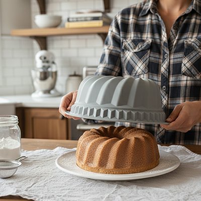 Moule à kouglof en silicone avec forme cannelée pour pâtisserie maison.
