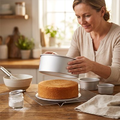 Moule à manqué rond contenant une préparation de gâteau prêt à être déguster.
