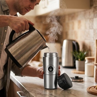 Mug-isotherme ouvert sur un comptoir de cuisine.