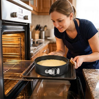 Personne plaçant un gâteau dans un moule a manqué avant la cuisson au four.