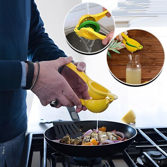personne pressant du jus de citron avec un Presse agrume manuel