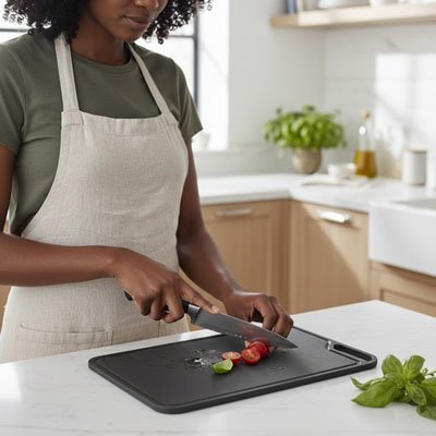 Planche à découper polyvalente au style épuré, conçue pour une cuisine contemporaine