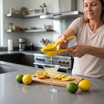 Presse agrume robuste pour presser les agrumes fraîchement coupés en cuisine.