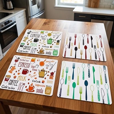 Set de table enfant affiché sur une table de cuisine moderne