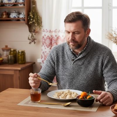 un-homme-mangeant-son-plat-pose-sur-un-set-de-table