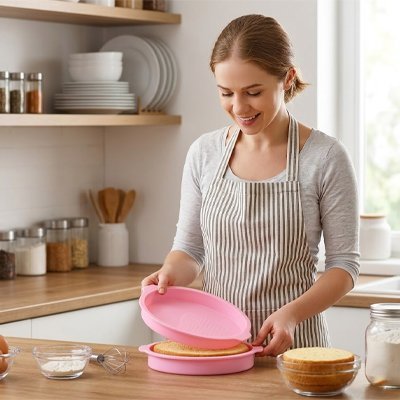 une femme démoulant un délicieux gâteau dans une Moule a manqué 