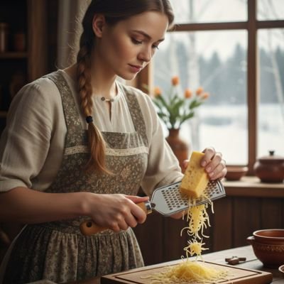 Une femme en train d'utiliser une râpe à fromage 