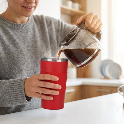 une-femme-mettant-du-cafe-dans-Mug isotherme 