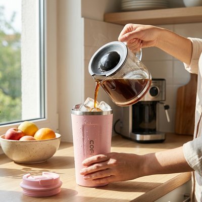 une-femme-qui-rempli-du-cafe-dans-un-Mug-isotherme 