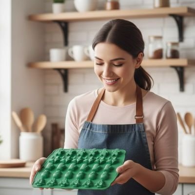 une femme souriante tenant un Moules en silicone