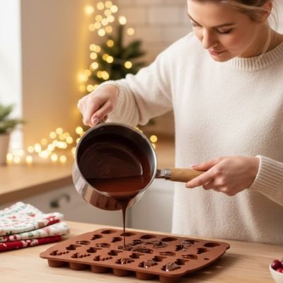 une femme versant une pate sur un Moules en silicone