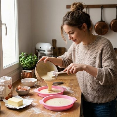 une personne mettant de la pate de farine dans une Moule a manqué 